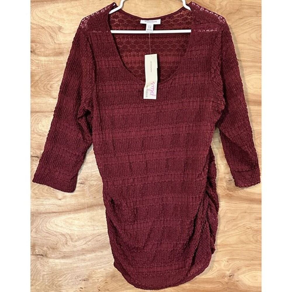 NWT Motherhood Maternity Plus Woman 1X Shirt Side Ruched Scoop Neck Long Sleeve